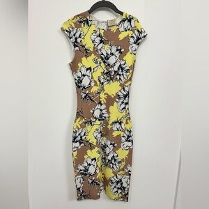 Torn by Ronny Kobo Yellow and Brown Floral Midi Dress